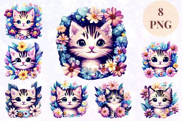 Cat Kitten Flowers Floral 16 Clipart PNG: The Ultimate Design Asset for Creative Projects