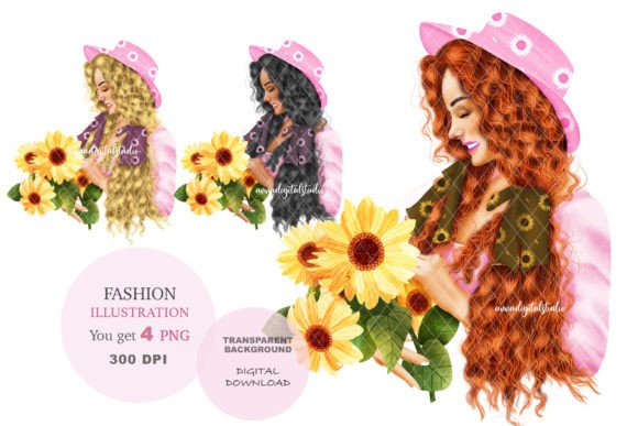 Girl with Sunflowers PNG for Fashion & Design