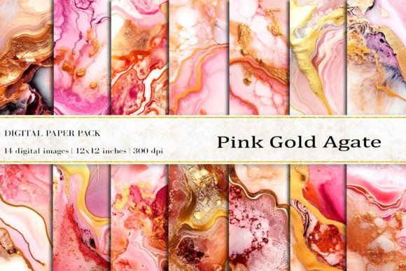 Pink Gold Agate Digital Papers Collection