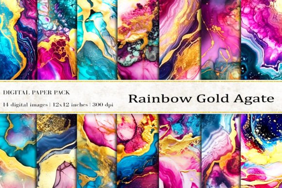 Rainbow Gold Agate Digital Papers