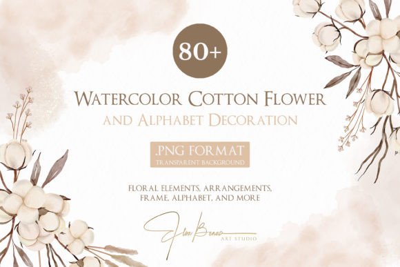 The Art of Watercolor Cotton Flowers: A Complete Guide to 80 Hand-Painted Illustrations with Gold Alphabets