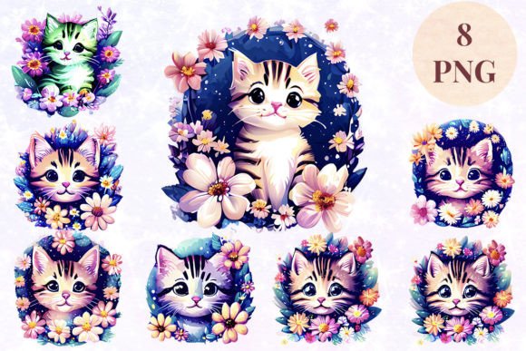 Unlocking Creative Potential with Cat Kitten Flowers Floral 24 Clipart PNG