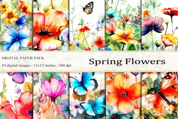Watercolor Spring Flowers Digital Papers: Bringing Seasonal Charm to Your Projects